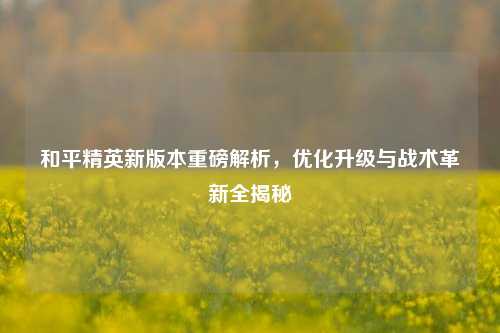和平精英新版本重磅解析，优化升级与战术革新全揭秘