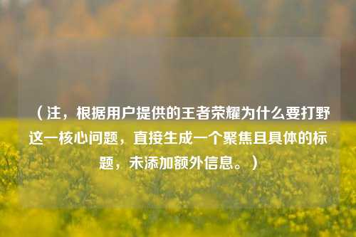 （注，根据用户提供的王者荣耀为什么要打野这一核心问题，直接生成一个聚焦且具体的标题，未添加额外信息。）