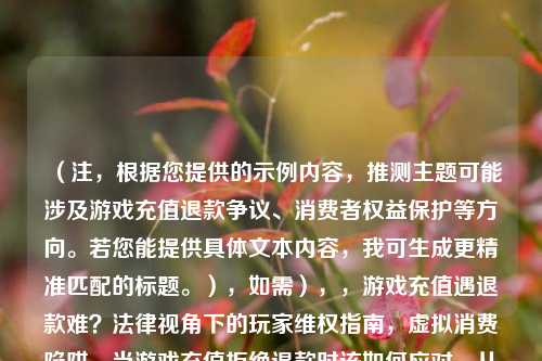 （注，根据您提供的示例内容，推测主题可能涉及游戏充值退款争议、消费者权益保护等方向。若您能提供具体文本内容，我可生成更精准匹配的标题。），如需），，游戏充值遇退款难？法律视角下的玩家维权指南，虚拟消费陷阱，当游戏充值拒绝退款时该如何应对，从逆战事件看网络消费，你的退款权如何保障？，我将立即为您定制最贴切的标题。