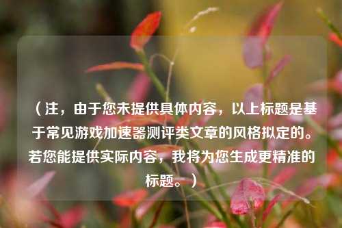 （注，由于您未提供具体内容，以上标题是基于常见游戏加速器测评类文章的风格拟定的。若您能提供实际内容，我将为您生成更精准的标题。）